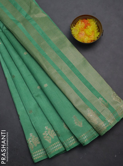 Semi raw silk saree teal green shade with zari woven buttas and zari woven border