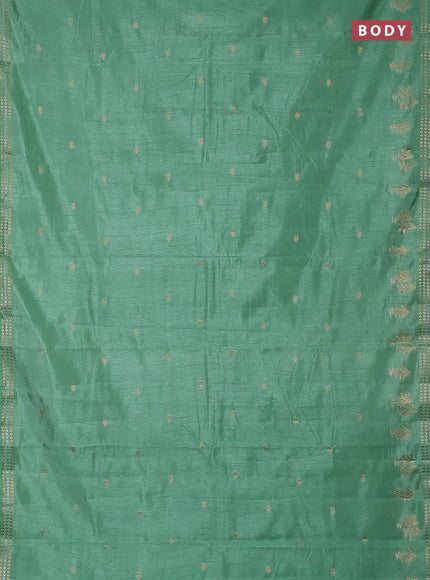 Semi raw silk saree teal green shade with zari woven buttas and zari woven border