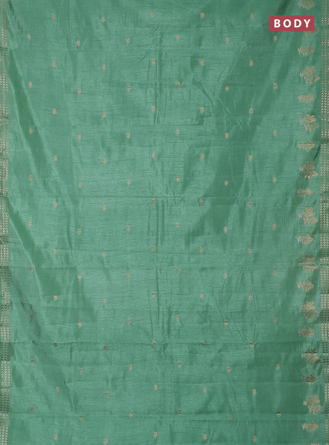 Semi raw silk saree teal green shade with zari woven buttas and zari woven border
