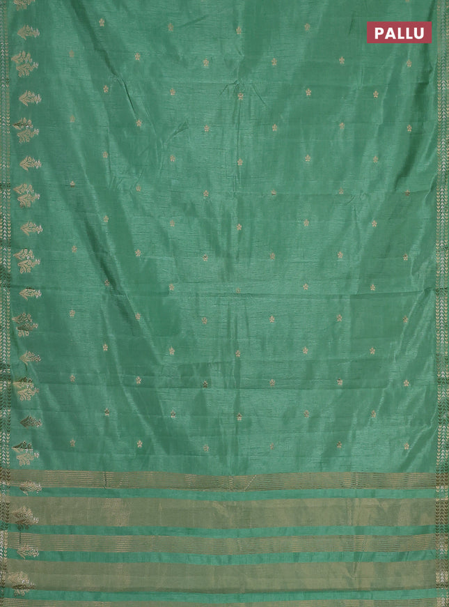 Semi raw silk saree teal green shade with zari woven buttas and zari woven border