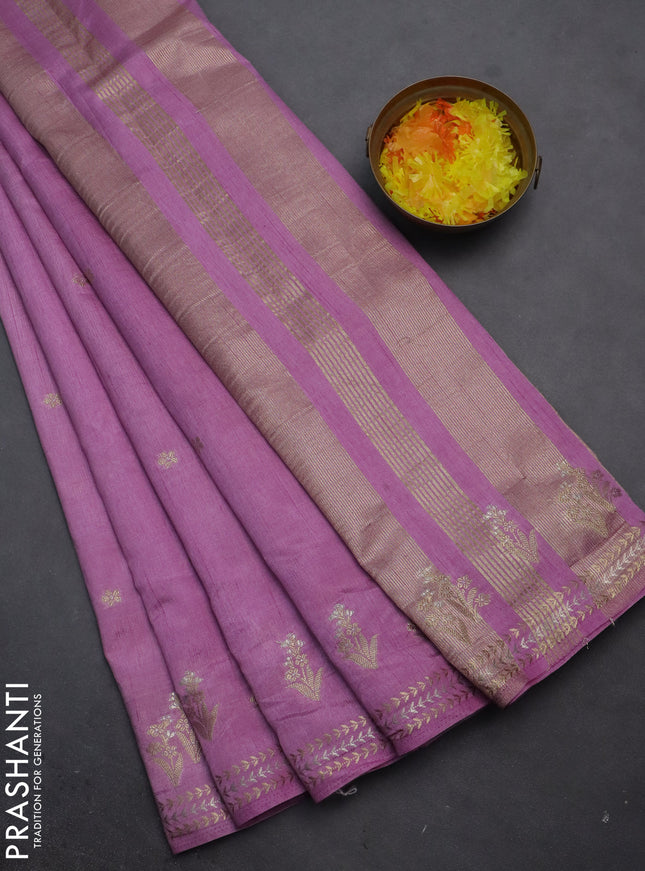 Semi raw silk saree lavender with zari woven buttas and zari woven border