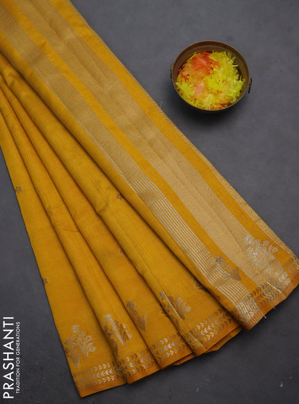 Semi raw silk saree mustard yellow with zari woven buttas and zari woven border