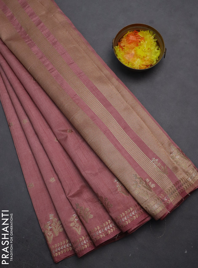 Semi raw silk saree pastel pink with zari woven buttas and zari woven border