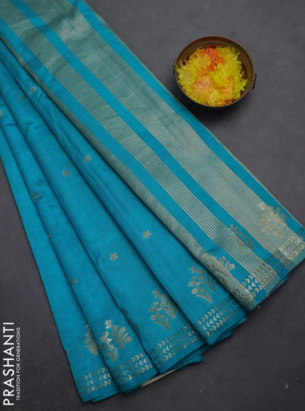 Semi raw silk saree teal blue with zari woven buttas and zari woven border
