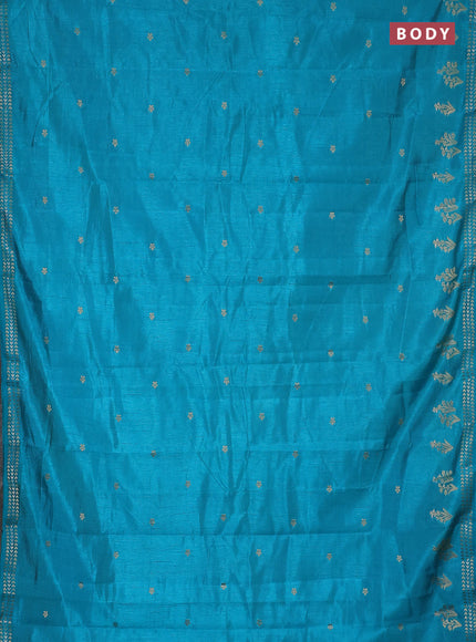 Semi raw silk saree teal blue with zari woven buttas and zari woven border