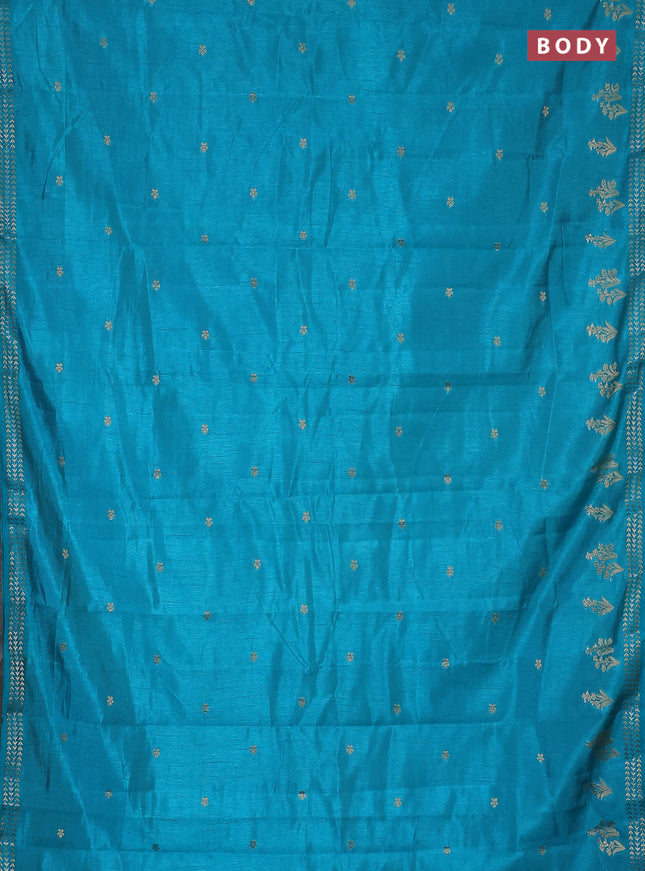 Semi raw silk saree teal blue with zari woven buttas and zari woven border