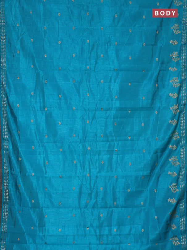 Semi raw silk saree teal blue with zari woven buttas and zari woven border