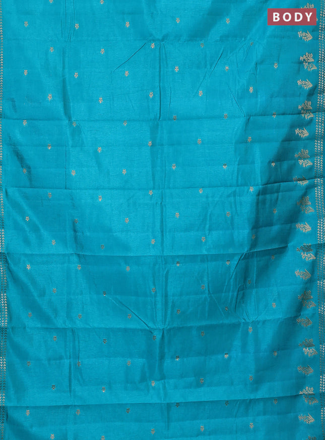 Semi raw silk saree teal blue with zari woven buttas and zari woven border