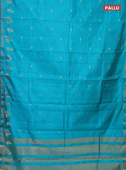 Semi raw silk saree teal blue with zari woven buttas and zari woven border