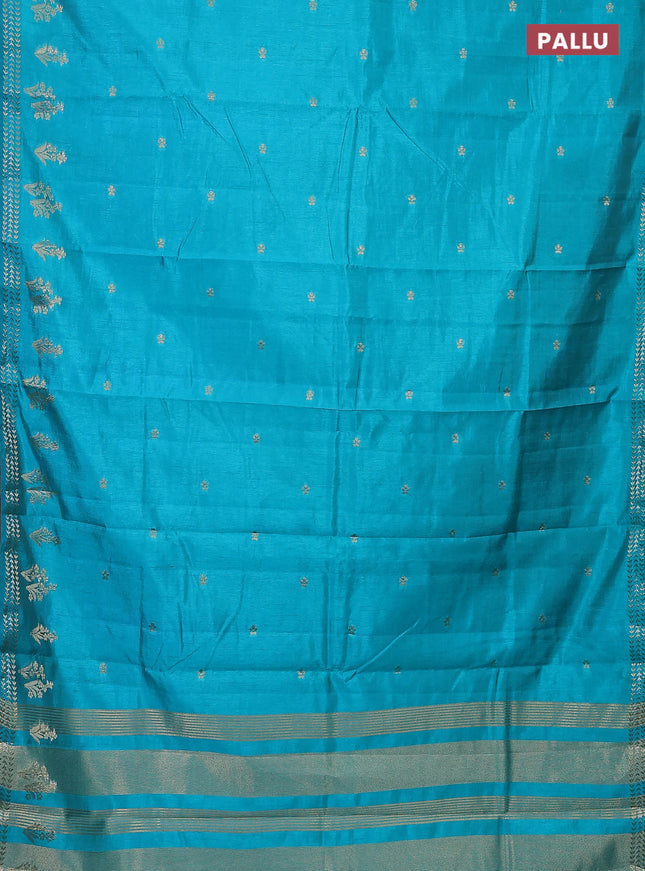 Semi raw silk saree teal blue with zari woven buttas and zari woven border