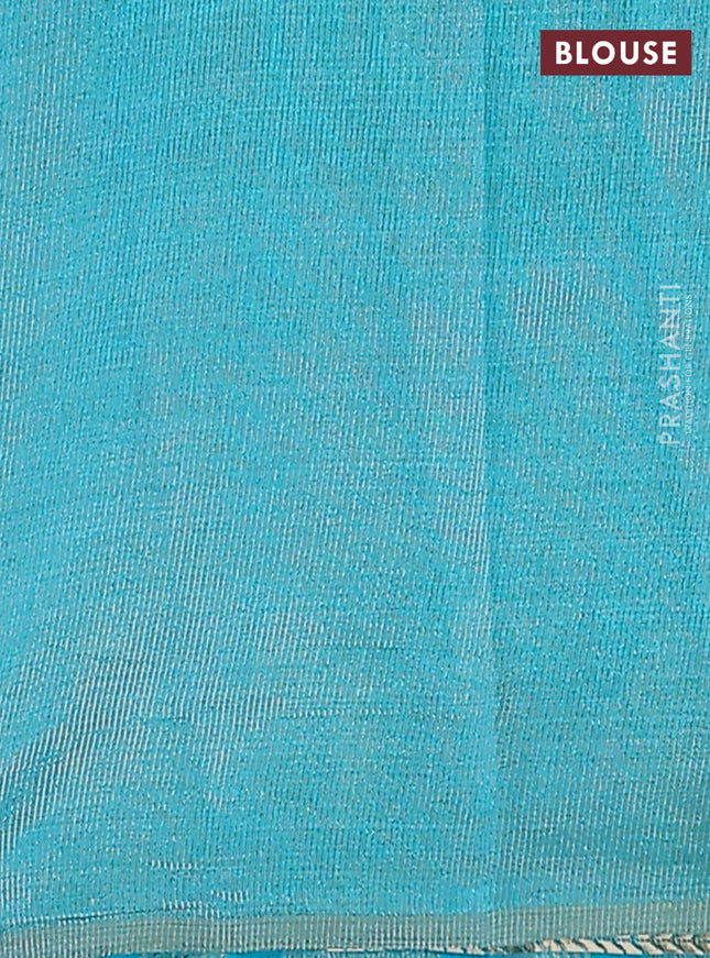 Semi raw silk saree teal blue with zari woven buttas and zari woven border