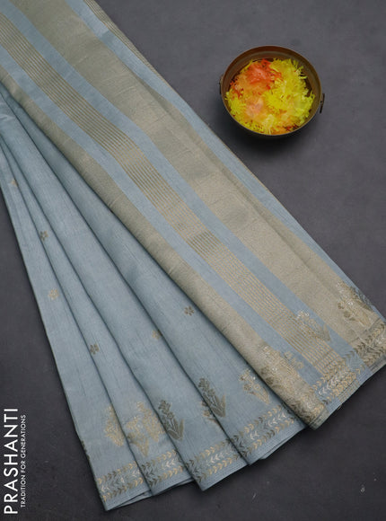 Semi raw silk saree grey with zari woven buttas and zari woven border