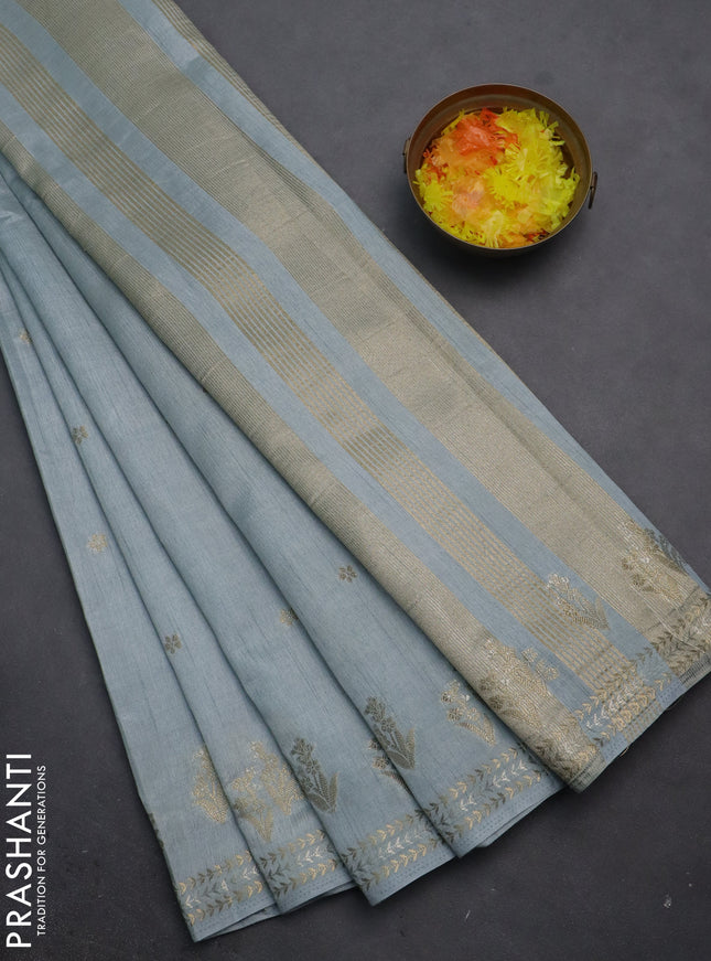 Semi raw silk saree grey with zari woven buttas and zari woven border