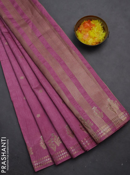 Semi raw silk saree mauve pink with zari woven buttas and zari woven border