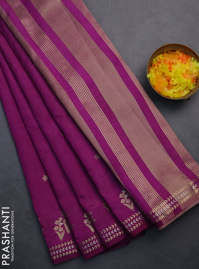 Semi raw silk saree purple with zari woven buttas and zari woven border