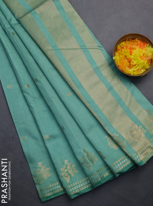 Semi raw silk saree pastel green with zari woven buttas and zari woven border