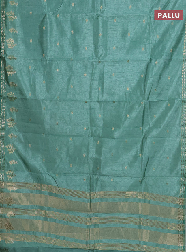 Semi raw silk saree pastel green with zari woven buttas and zari woven border