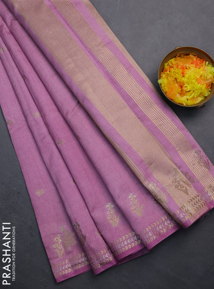 Semi raw silk saree lavender shade with zari woven buttas and zari woven border