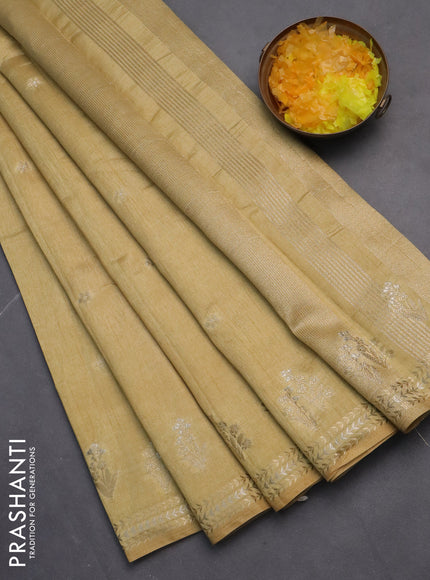 Semi raw silk saree sandal with zari woven buttas and zari woven border