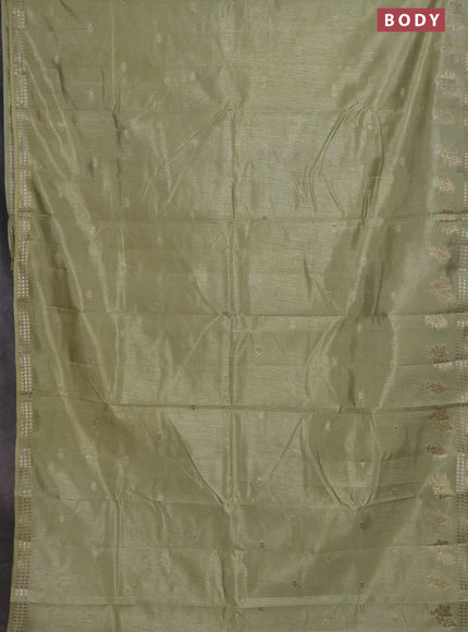 Semi raw silk saree pista green with zari woven buttas and zari woven border