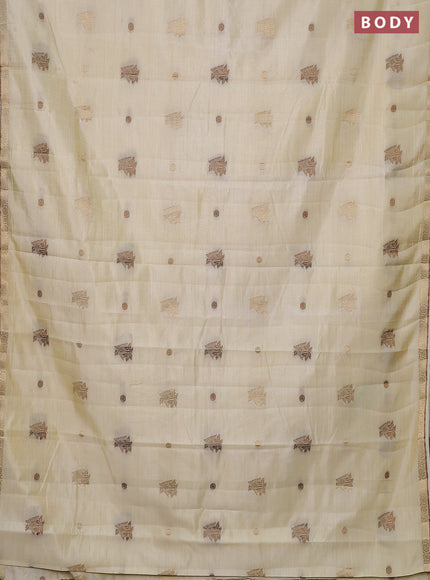 Semi raw silk saree cream with woven buttas and zari woven border