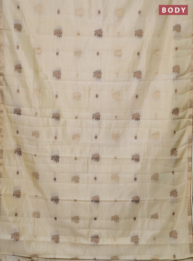 Semi raw silk saree cream with woven buttas and zari woven border