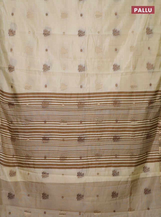 Semi raw silk saree cream with woven buttas and zari woven border