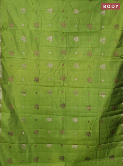 Semi raw silk saree light green with woven buttas and zari woven border