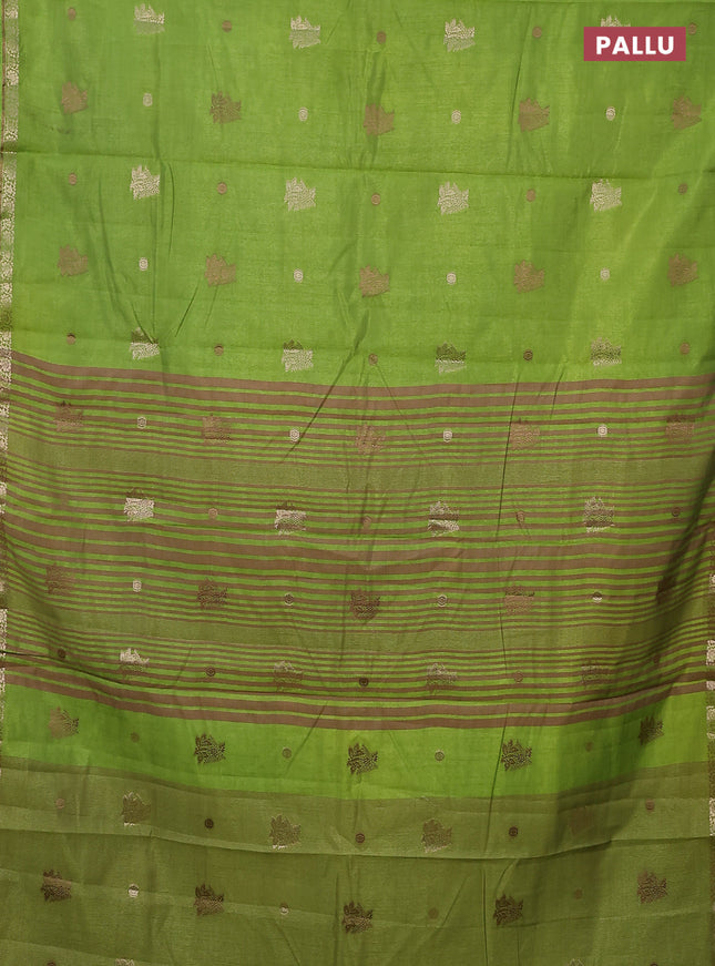 Semi raw silk saree light green with woven buttas and zari woven border