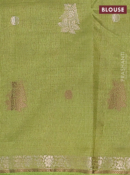 Semi raw silk saree light green with woven buttas and zari woven border