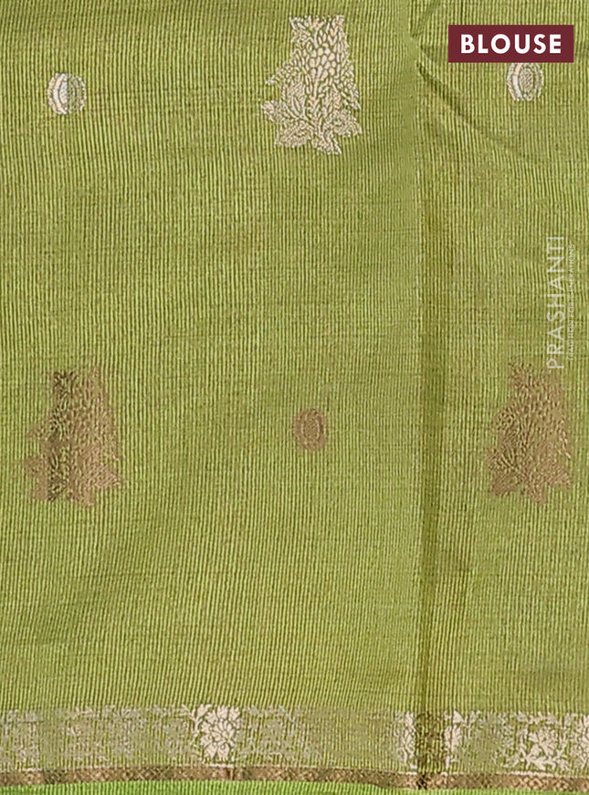 Semi raw silk saree light green with woven buttas and zari woven border