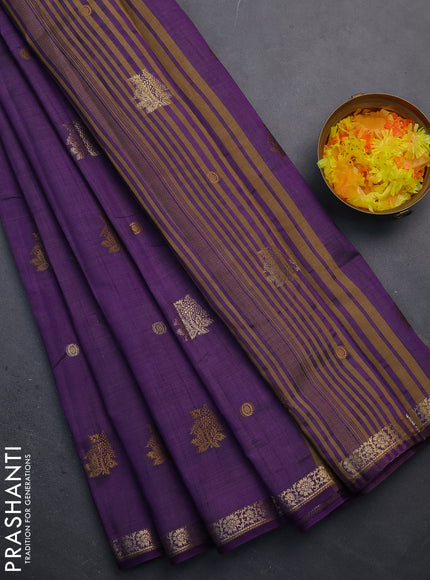 Semi raw silk saree violet with woven buttas and zari woven border
