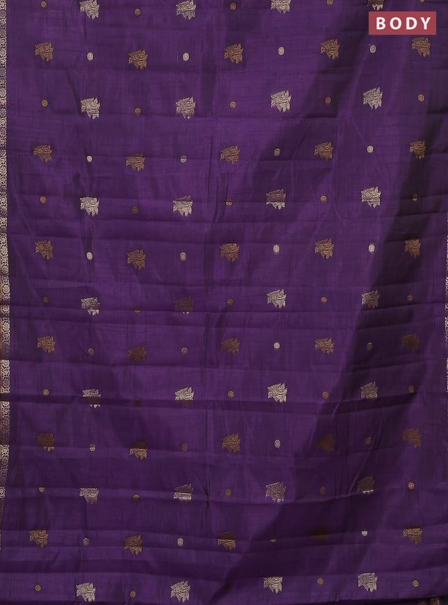 Semi raw silk saree violet with woven buttas and zari woven border