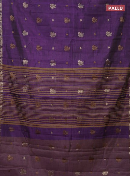 Semi raw silk saree violet with woven buttas and zari woven border