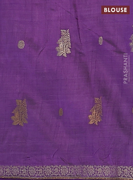 Semi raw silk saree violet with woven buttas and zari woven border