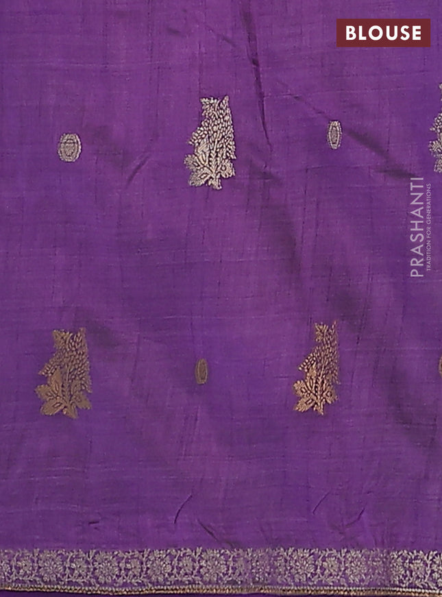 Semi raw silk saree violet with woven buttas and zari woven border