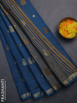 Semi raw silk saree cs blue with woven buttas and zari woven border