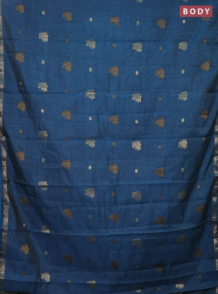 Semi raw silk saree cs blue with woven buttas and zari woven border