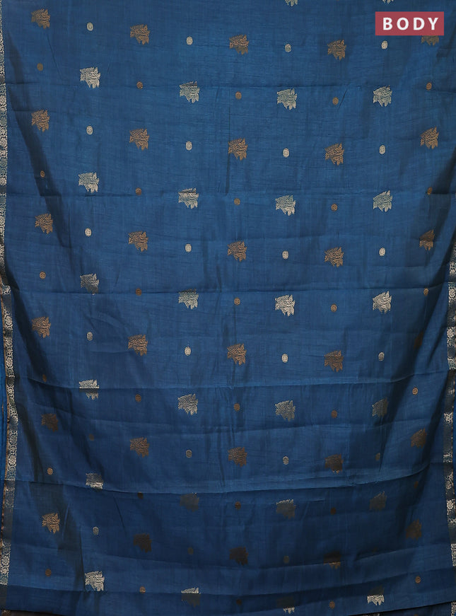 Semi raw silk saree cs blue with woven buttas and zari woven border