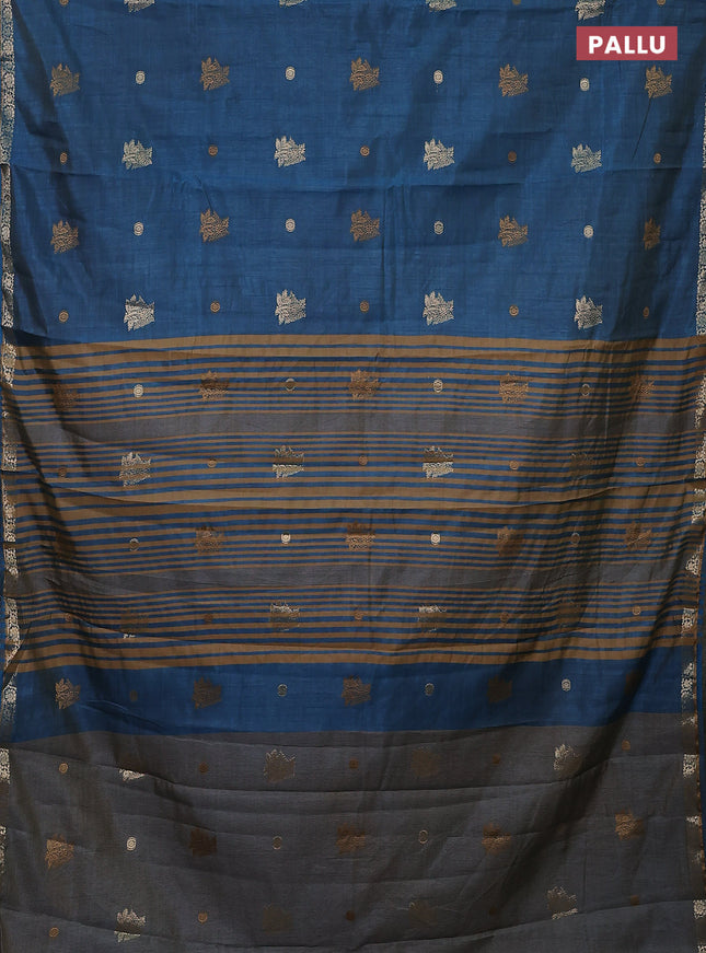 Semi raw silk saree cs blue with woven buttas and zari woven border