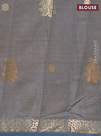 Semi raw silk saree cs blue with woven buttas and zari woven border