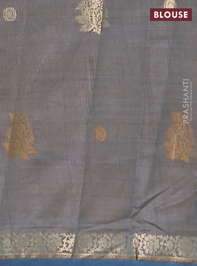 Semi raw silk saree cs blue with woven buttas and zari woven border