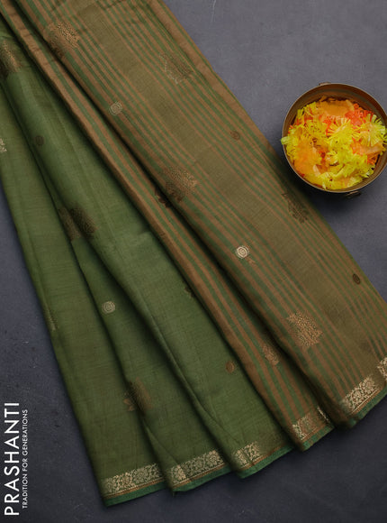 Semi raw silk saree sap green with woven buttas and zari woven border