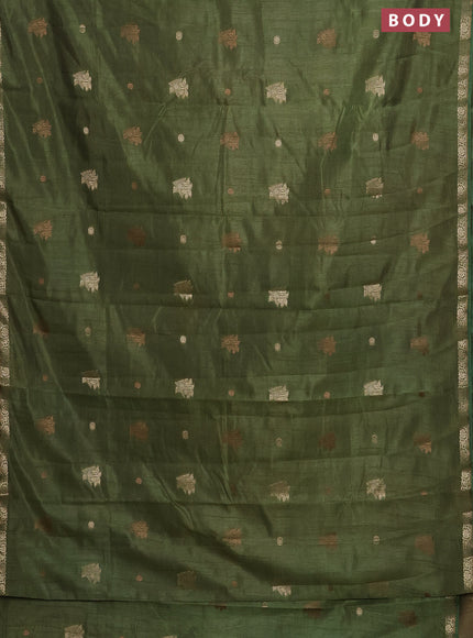 Semi raw silk saree sap green with woven buttas and zari woven border