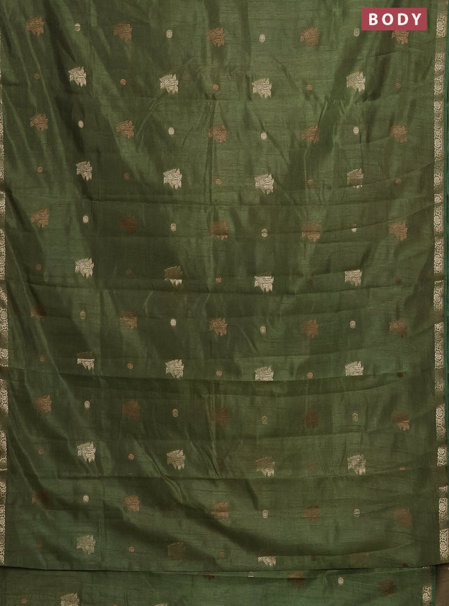 Semi raw silk saree sap green with woven buttas and zari woven border