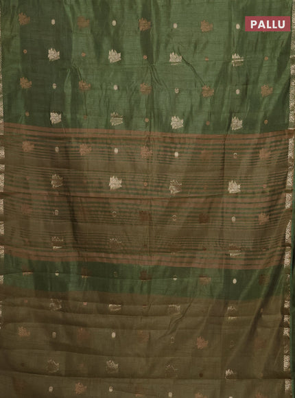Semi raw silk saree sap green with woven buttas and zari woven border