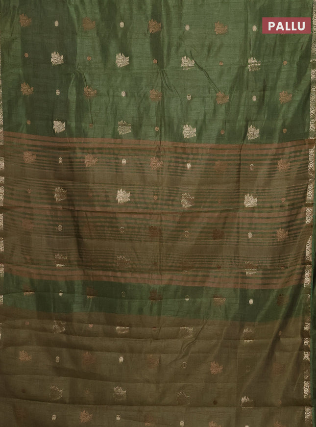 Semi raw silk saree sap green with woven buttas and zari woven border