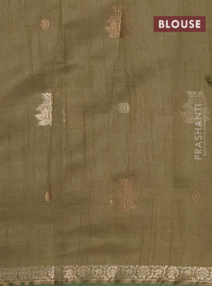 Semi raw silk saree sap green with woven buttas and zari woven border