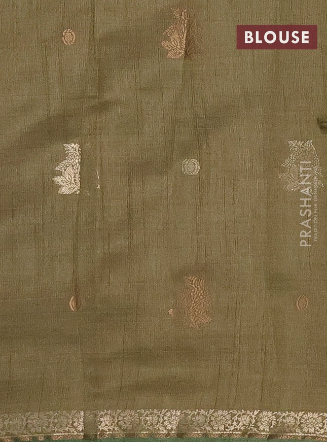 Semi raw silk saree sap green with woven buttas and zari woven border