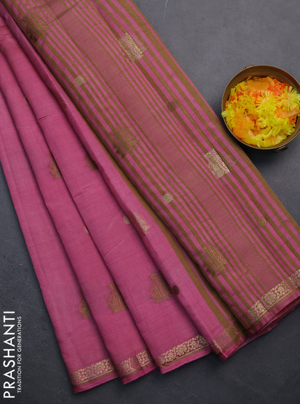 Semi raw silk saree pastel pink with woven buttas and zari woven border